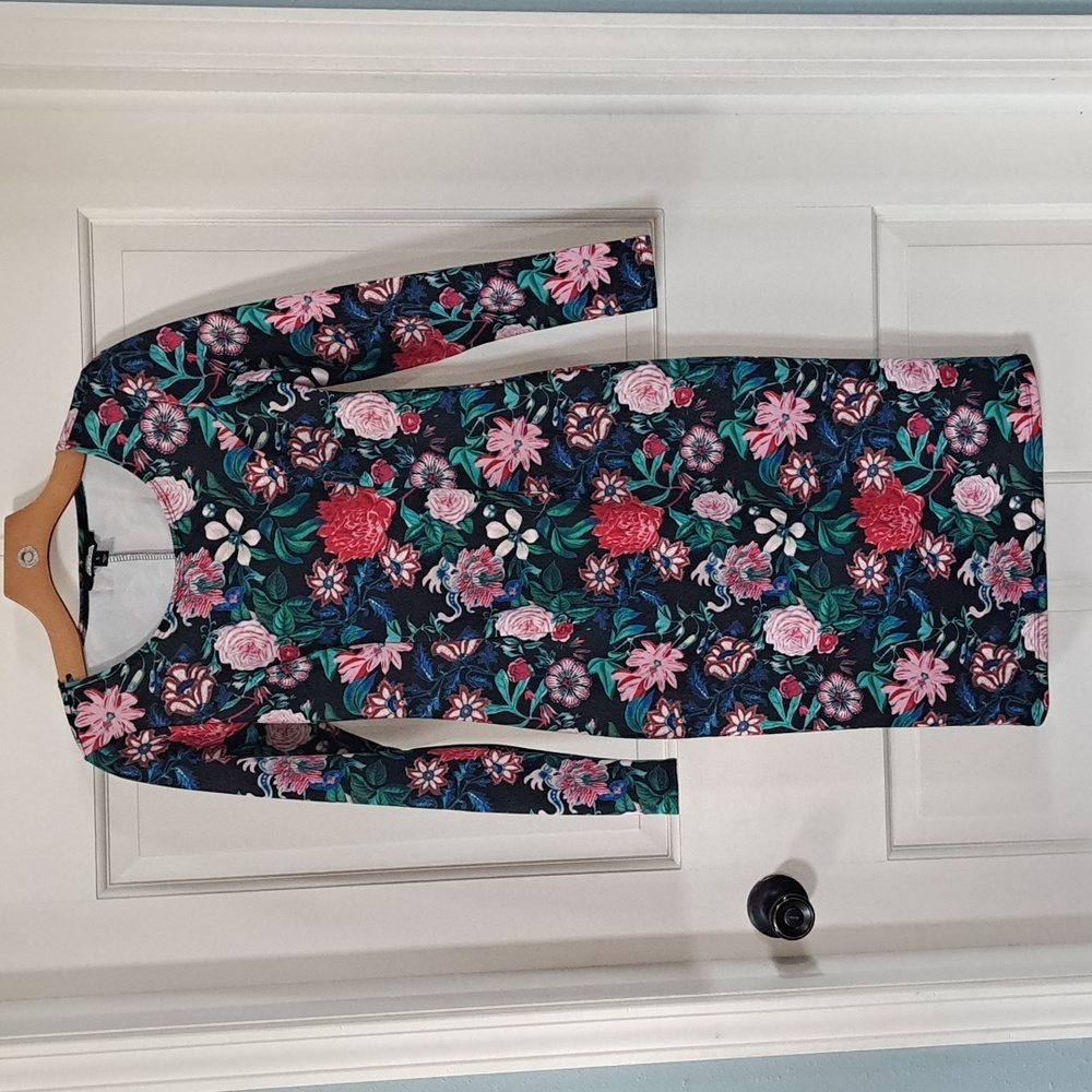 Project Runway Blk Floral Bodycon Stretch Stylish Midi Long Sleeve Fitted Dress